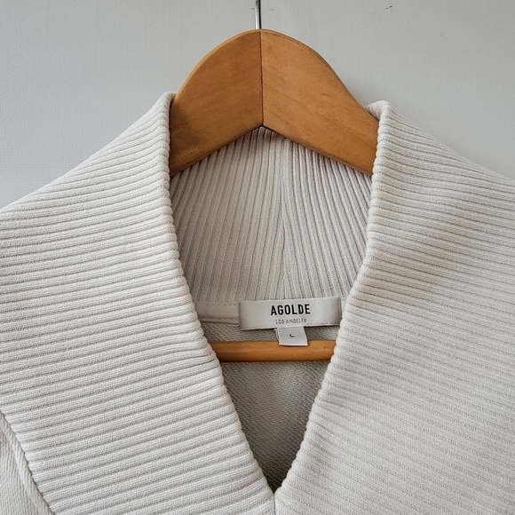 Agolde Klara V Neck Off White Ribbed Sweatshirt Size Large Modern Minimalist - Picture 6 of 16